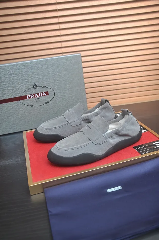 Prada Gray Black Suede Upper Elasticated Collar Loafer 4