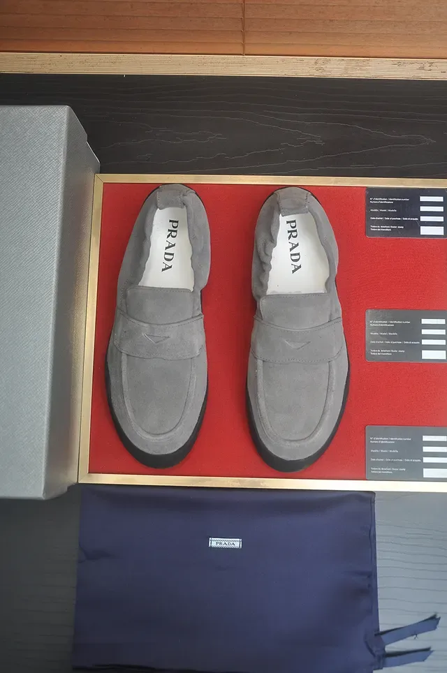 Prada Gray Black Suede Upper Elasticated Collar Loafer 5