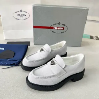 Prada Loafer Gray Black Suede Upper Moc-Toe Stitching Loafer
