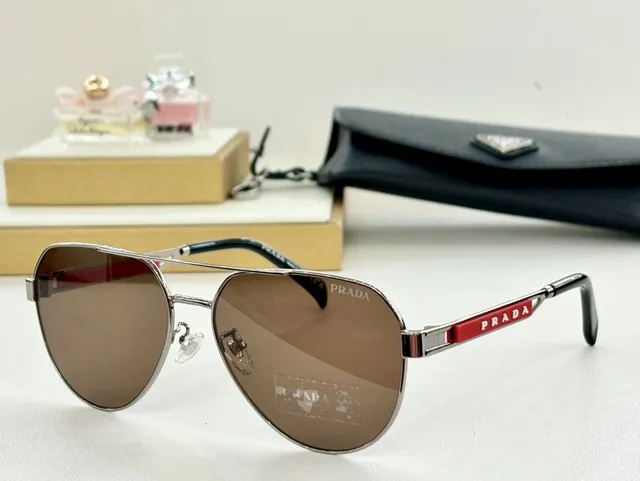Prada Luna Rossa Gold and Red Aviator Sunglasses 5