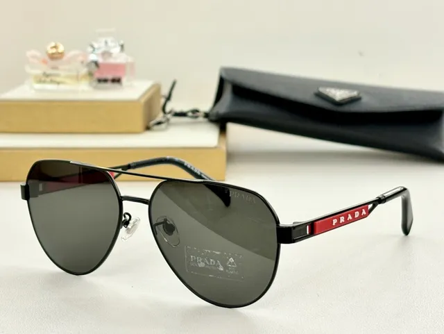 Prada Luna Rossa Gold and Red Aviator Sunglasses 9