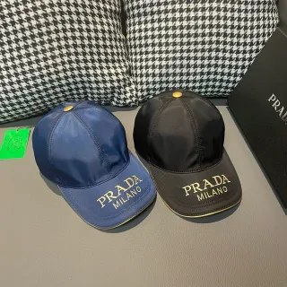 Prada Milano 海军蓝 金 缎面 尼龙 刺绣 棒球帽