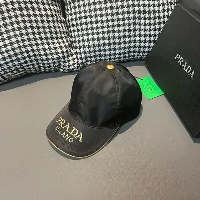 Prada Milano 海军蓝 金 缎面 尼龙 刺绣 棒球帽 2