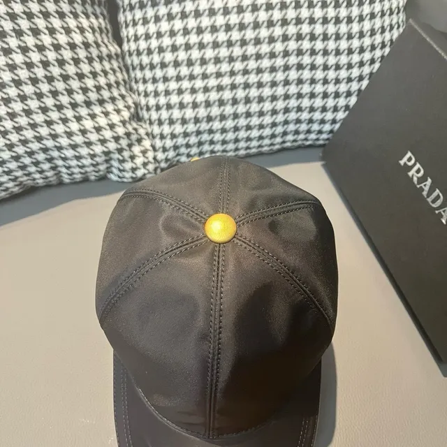 Prada Milano 海军蓝 金 缎面 尼龙 刺绣 棒球帽 6