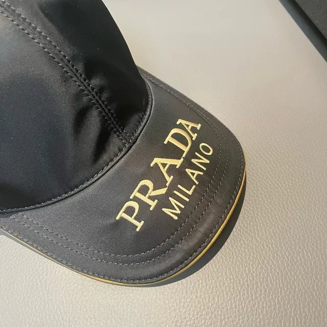 Prada Milano 海军蓝 金 缎面 尼龙 刺绣 棒球帽 7