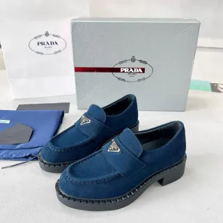 Prada Navy Black Suede Upper Padded Strap Loafer