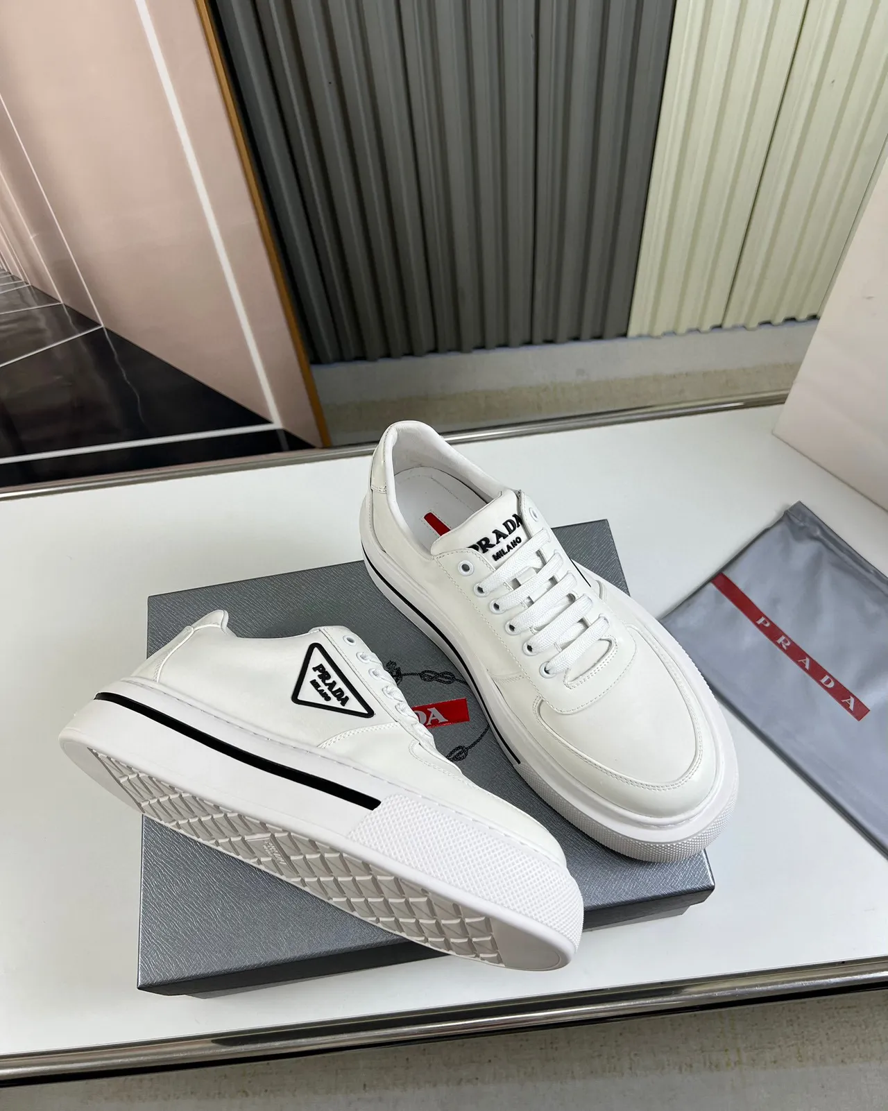 Prada Re-Edition White Leather Platform Lifestyle Sneakers 5