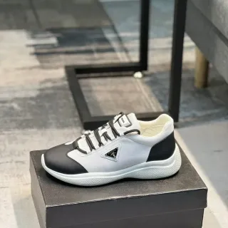 Prada White Black Low-Top Mixed-Material Lifestyle Sneakers