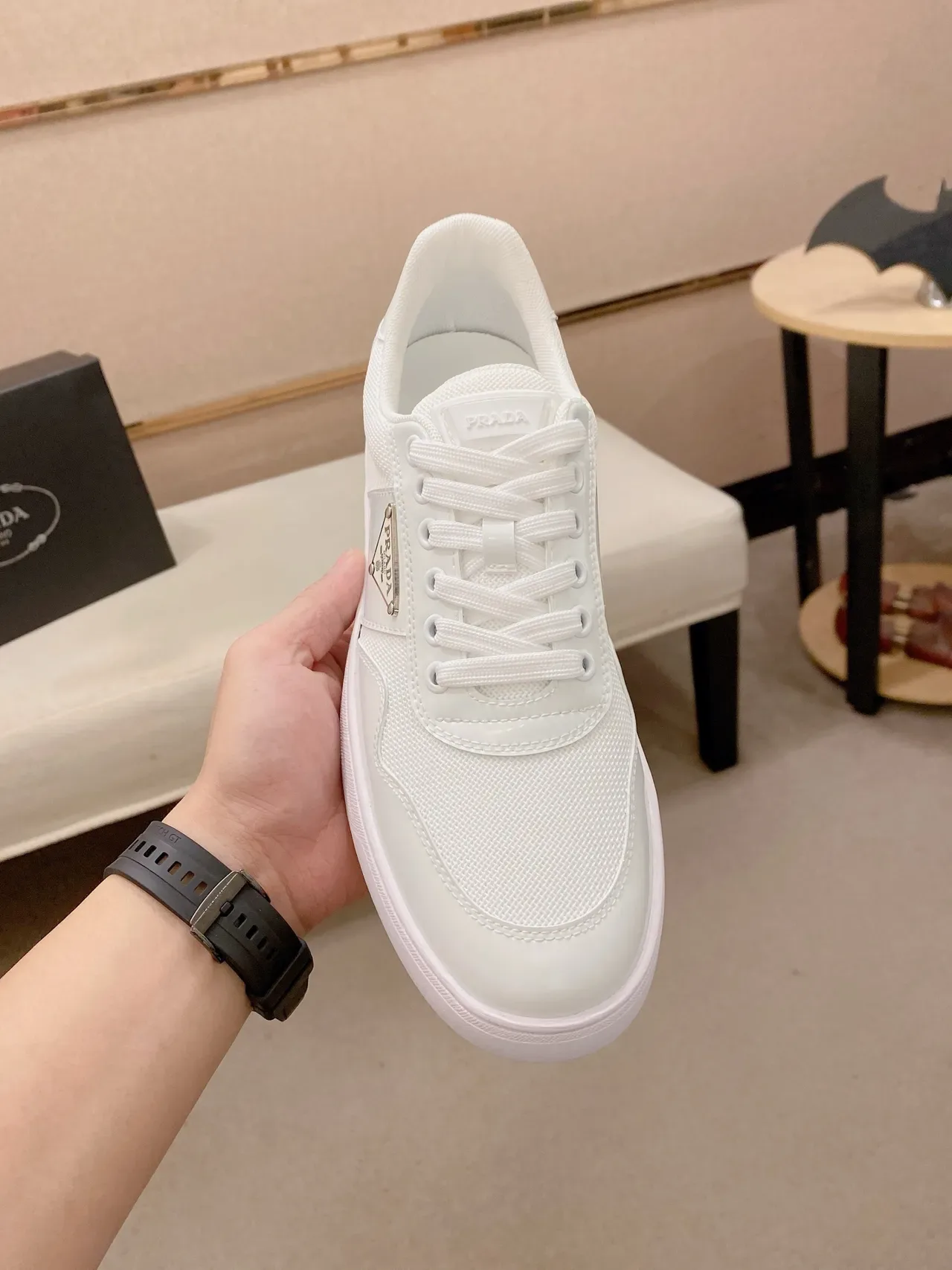 Prada White Low-Top Mixed-Material Upper Lifestyle Sneakers 5