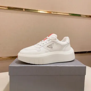 Prada White Red Mesh And Leather Upper Thick Platform Sole Chunky Sneakers