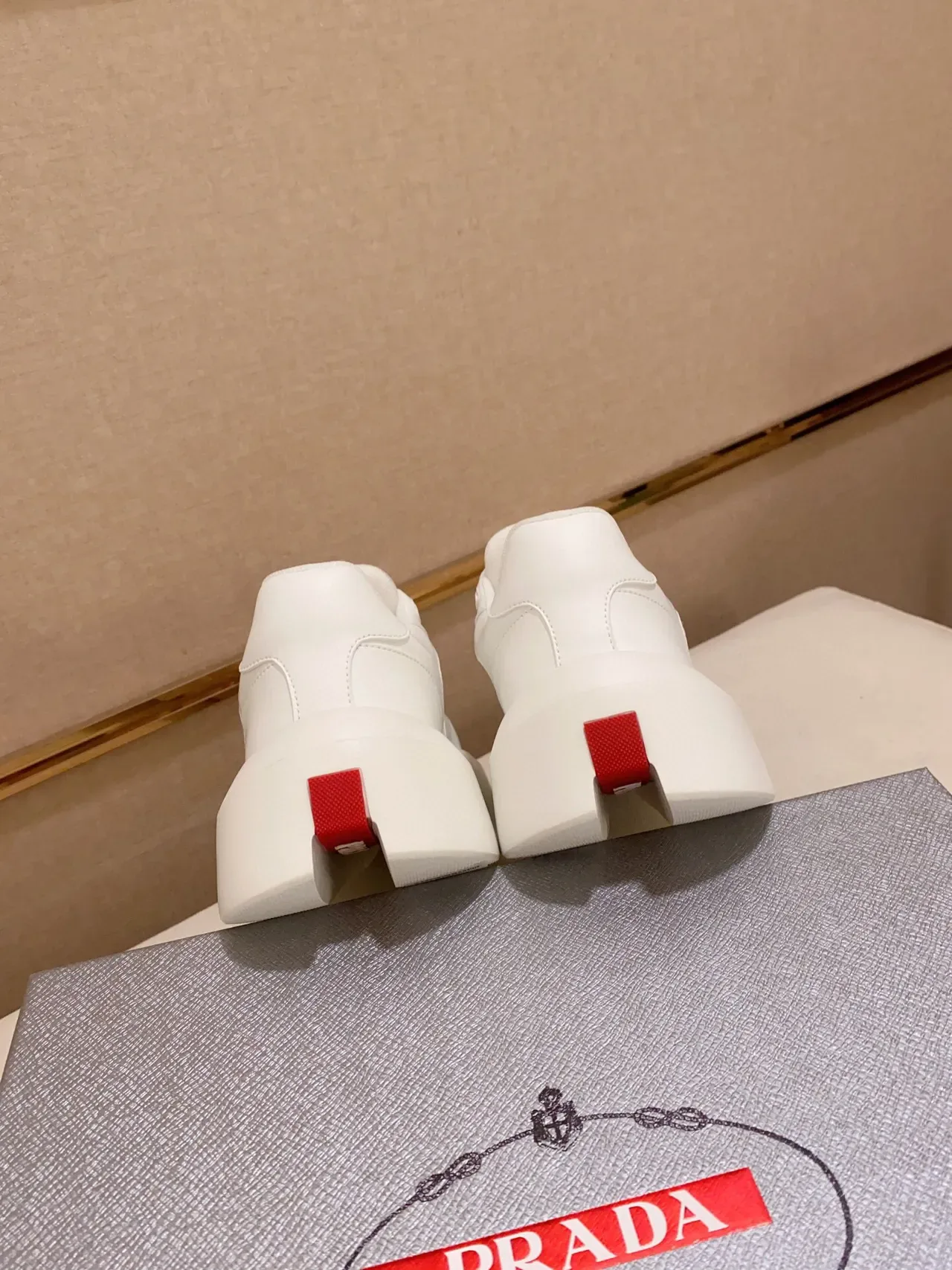 Prada White Red Mesh And Leather Upper Thick Platform Sole Chunky Sneakers 8