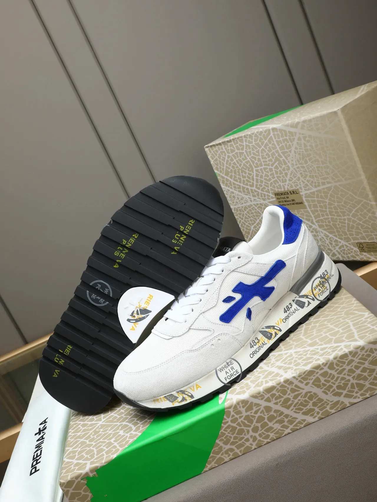 Premiata 483 Original حذاء رياضي أبيض وأزرق نمط حياة 4