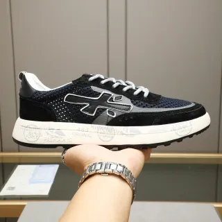 Premiata Black White Mixed-Material Upper Perforated Mesh Sneakers