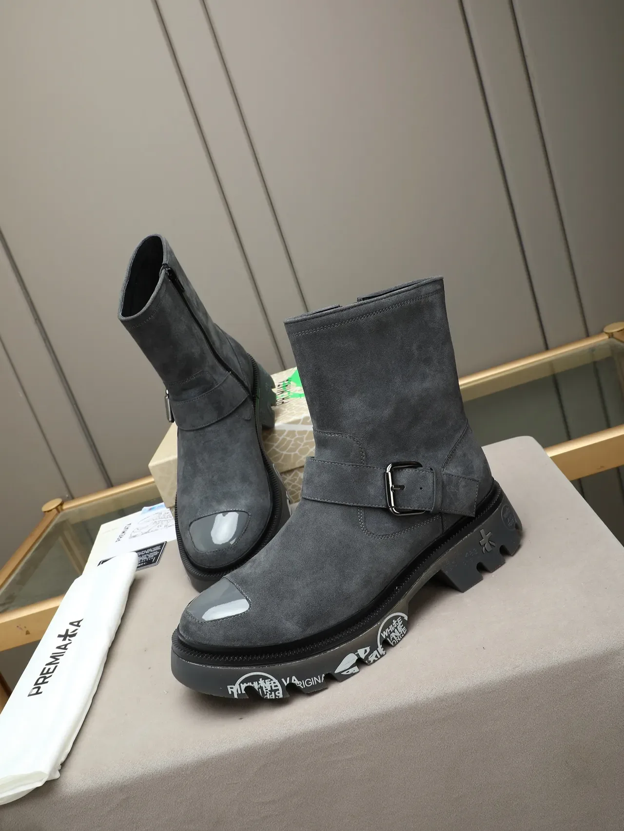 Premiata Rien Ne Va Plus Gray Suede Buckle Strap Ankle Boot 2