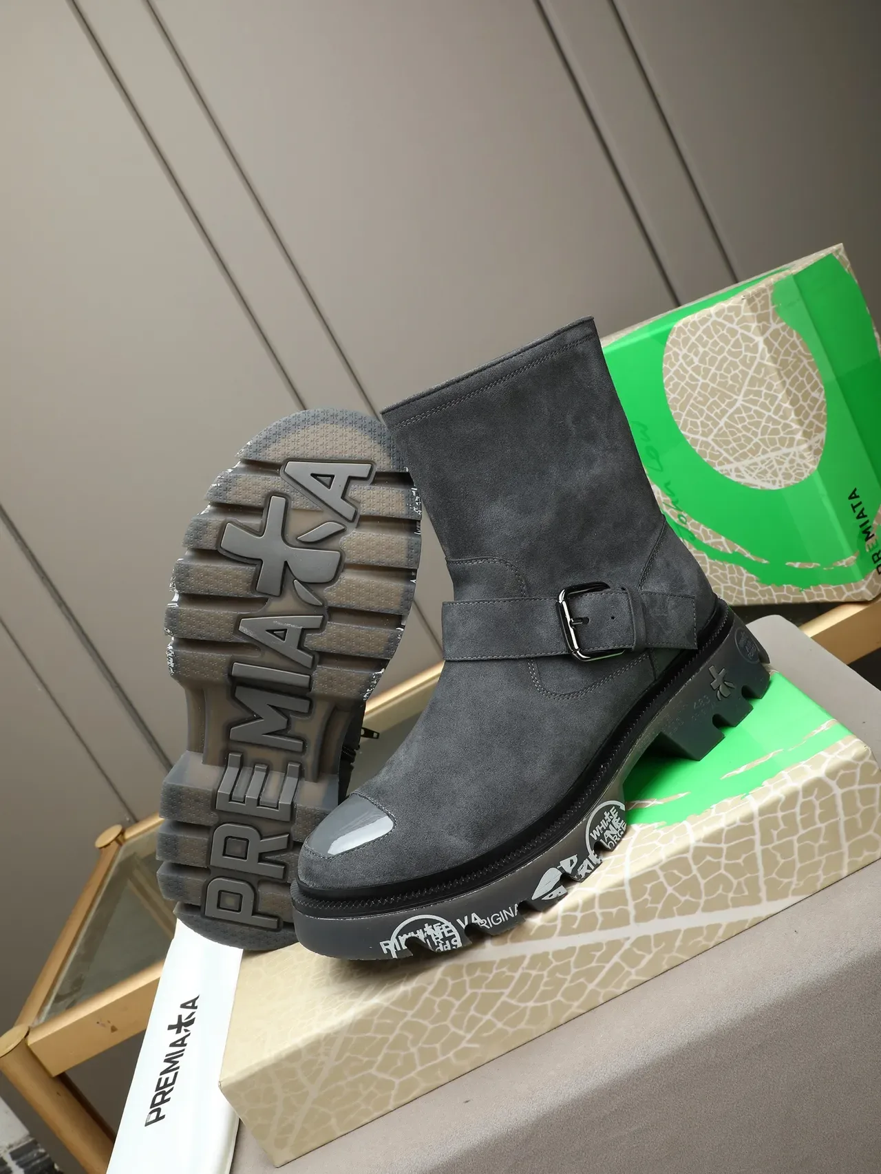 Premiata Rien Ne Va Plus Gray Suede Buckle Strap Ankle Boot 4