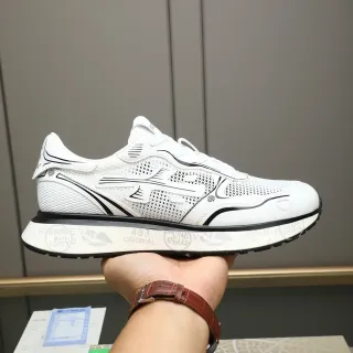 Premiata White and Black Mesh Overlay Lifestyle Sneakers