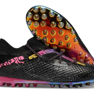 Puma Future Z Black Pink নিম্ন কাট সক-ফিট উপরের অংশ ইরিডেসেন্ট হোলোগ্রাফিক সোল টার্ফ ফুটবল জুতা