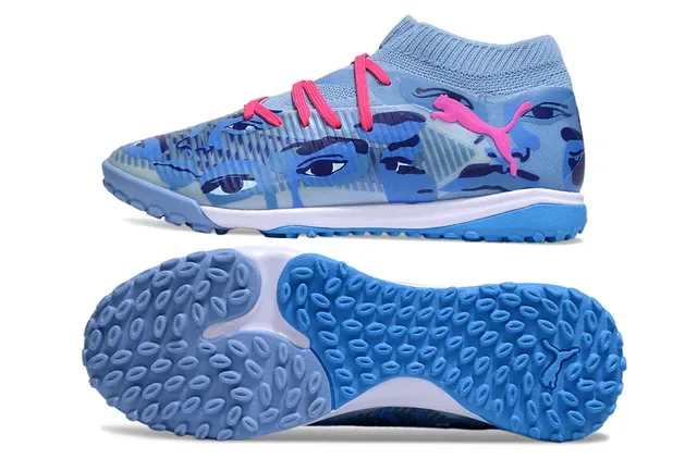Puma Future Z নীল গোলাপি সক-ফিট নিট আপার আই মোটিফ ক্যামো প্রিন্ট টার্ফ সকার জুতা 6