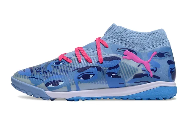 Puma Future Z নীল গোলাপি সক-ফিট নিট আপার আই মোটিফ ক্যামো প্রিন্ট টার্ফ সকার জুতা 7