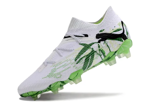 Puma Phantom GT Blanco Verde Tejido Cuello Alto Laçade Asimétrica Campo Firme Zapatos de Fútbol 2