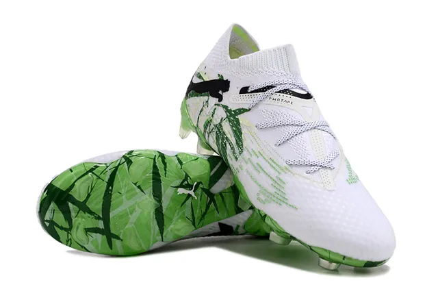 Puma Phantom GT Blanco Verde Tejido Cuello Alto Laçade Asimétrica Campo Firme Zapatos de Fútbol 3