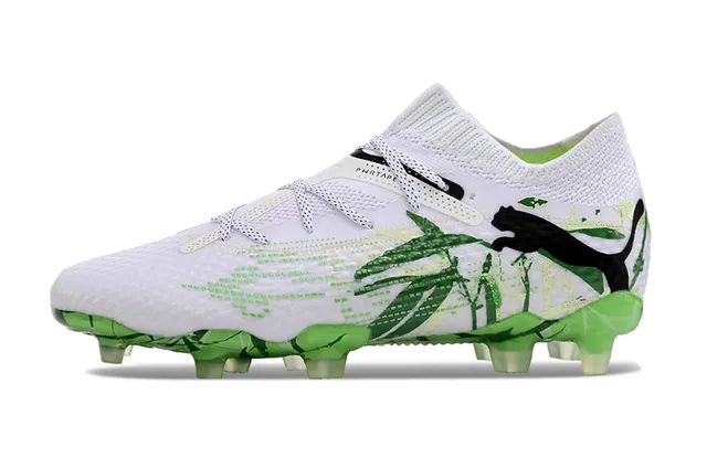 Puma Phantom GT Blanco Verde Tejido Cuello Alto Laçade Asimétrica Campo Firme Zapatos de Fútbol 6
