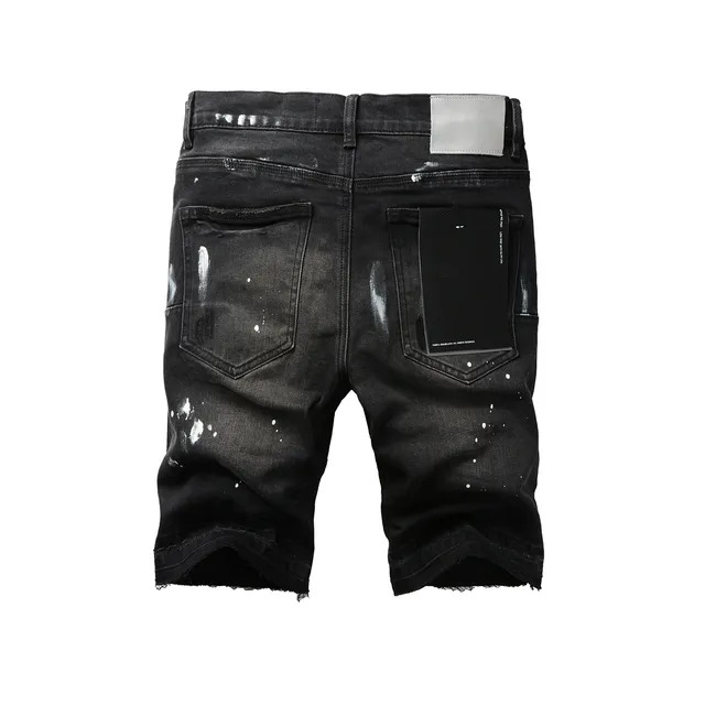 Purple Brand Black White Distressed Denim Paint Splatter Shorts 13