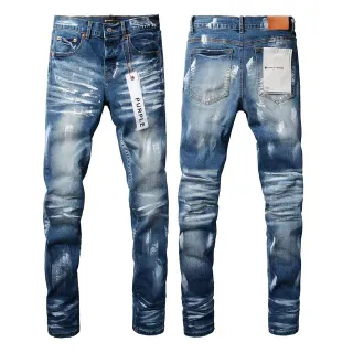 Purple Brand Jeans Desgastados com Salpicaduras de Tinta Slim Straight