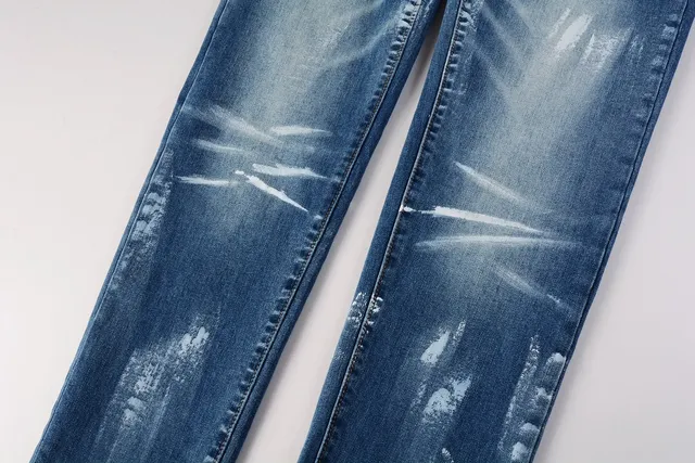 Purple Brand Jeans Desgastados com Salpicaduras de Tinta Slim Straight 8