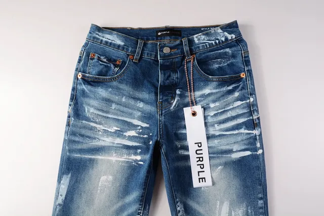 Purple Brand Jeans Desgastados com Salpicaduras de Tinta Slim Straight 13