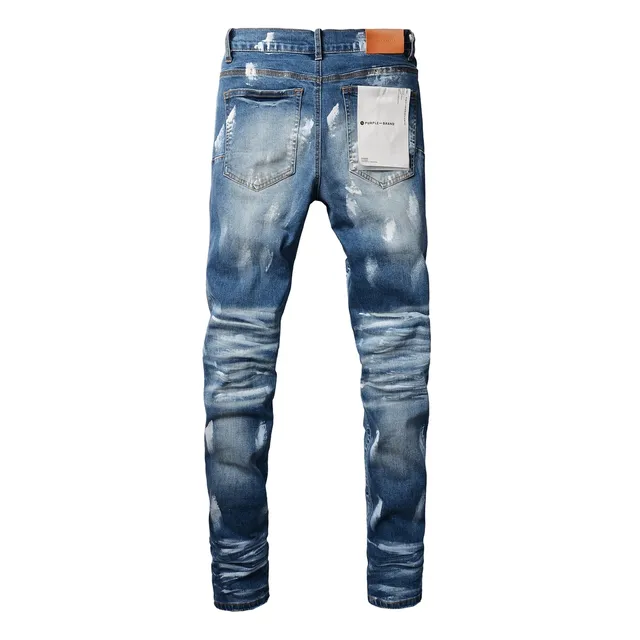 Purple Brand Jeans Desgastados com Salpicaduras de Tinta Slim Straight 14