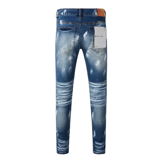 Purple Brand Jeans Desgastados com Salpicaduras de Tinta Slim Straight 16