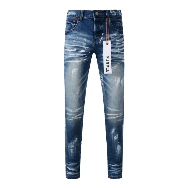 Purple Brand Jeans Desgastados com Salpicaduras de Tinta Slim Straight 17
