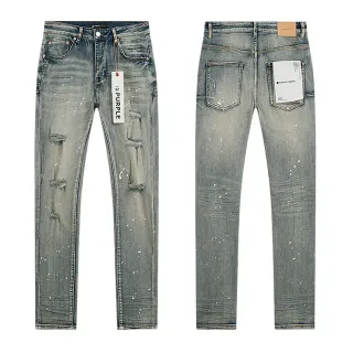 Purple Brand Distressed Paint-Splattered Slim-Fit Light Wash Jeans