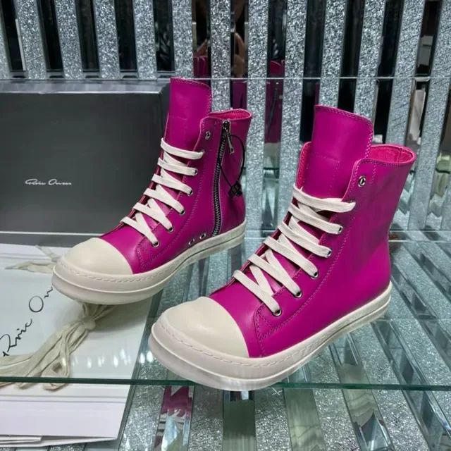 Rick Owens DRKSHDW Geobasket Magenta and Cream أحذية أسلوب حياة 7