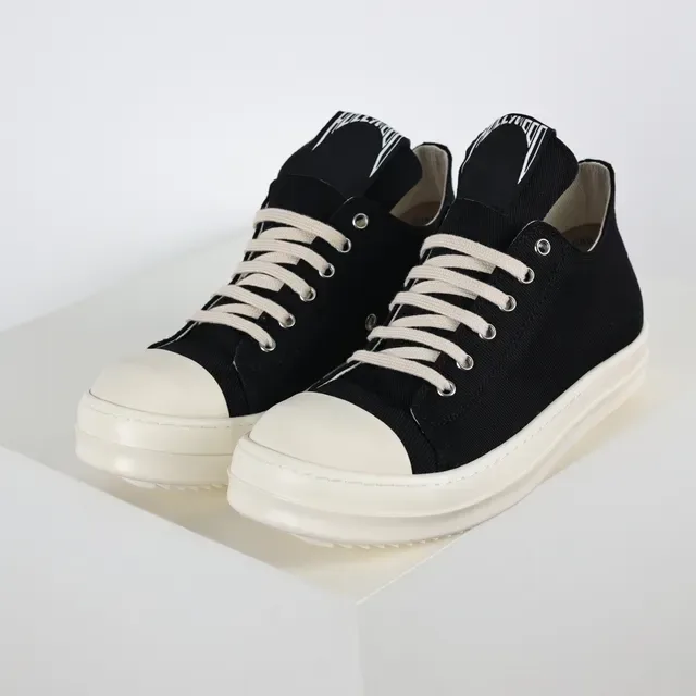 Rick Owens Geobasket Black and Cream Canvas Lifestyle Sneakers 2