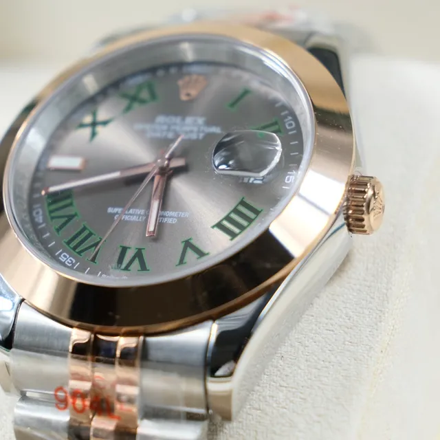 Rolex Datejust Mostrador Cinza Numerais Romanos Verdes Duas Cores Relógio Mecânico 8