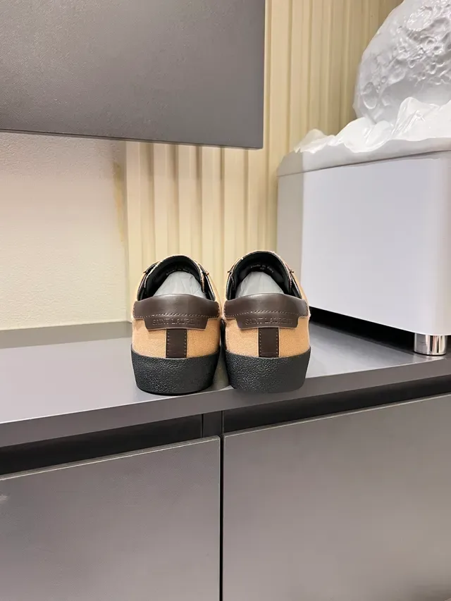 Saint Laurent Beige et Marron Sneakers en Toile et Cuir 2