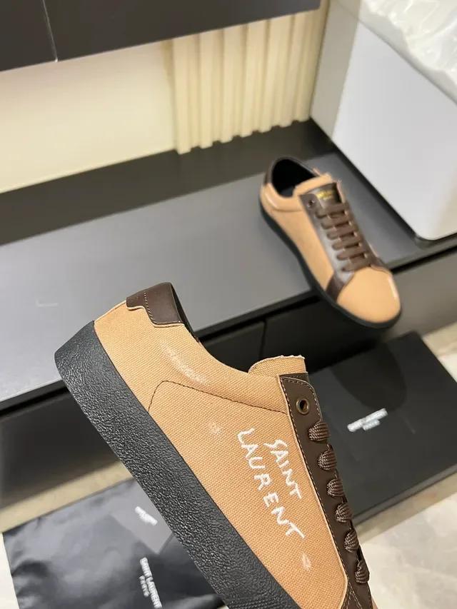 Saint Laurent Beige et Marron Sneakers en Toile et Cuir 3