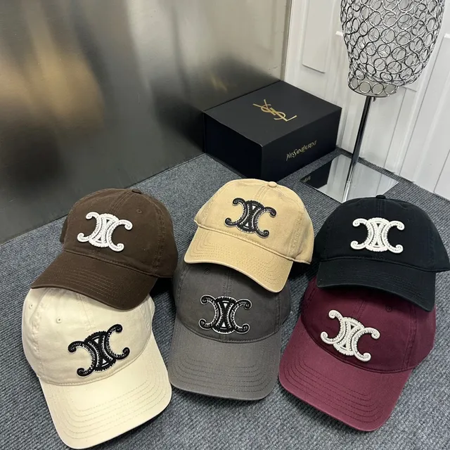 Saint Laurent Marrón Beige Bordado Monograma Seis Paneles Construcción Gorra de Béisbol 2