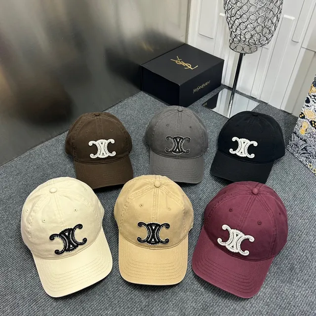 Saint Laurent Marrón Beige Bordado Monograma Seis Paneles Construcción Gorra de Béisbol 3