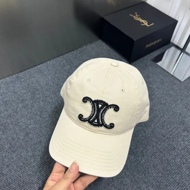 Saint Laurent Marrón Beige Bordado Monograma Seis Paneles Construcción Gorra de Béisbol 4