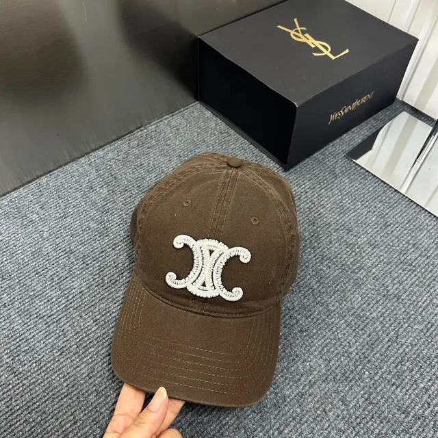 Saint Laurent Marrón Beige Bordado Monograma Seis Paneles Construcción Gorra de Béisbol 5