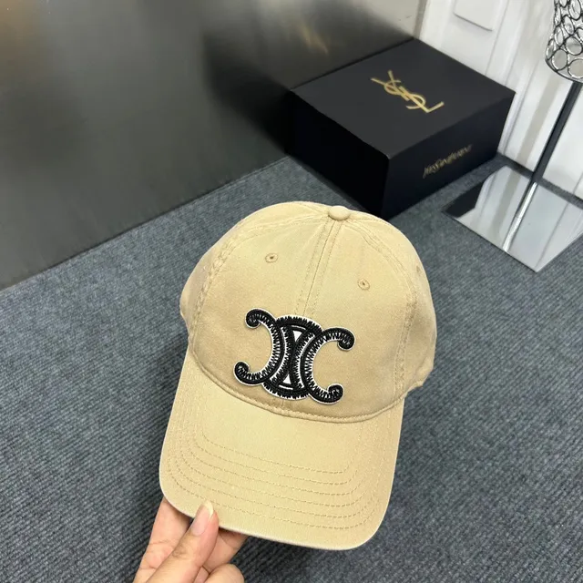 Saint Laurent Marrón Beige Bordado Monograma Seis Paneles Construcción Gorra de Béisbol 6