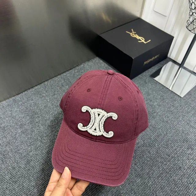 Saint Laurent Marrón Beige Bordado Monograma Seis Paneles Construcción Gorra de Béisbol 8