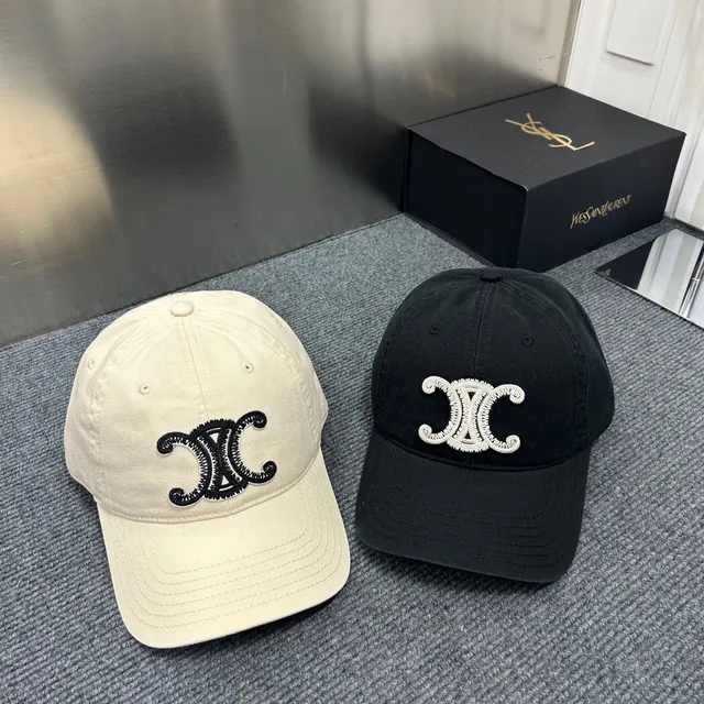 Saint Laurent Marrón Beige Bordado Monograma Seis Paneles Construcción Gorra de Béisbol 10