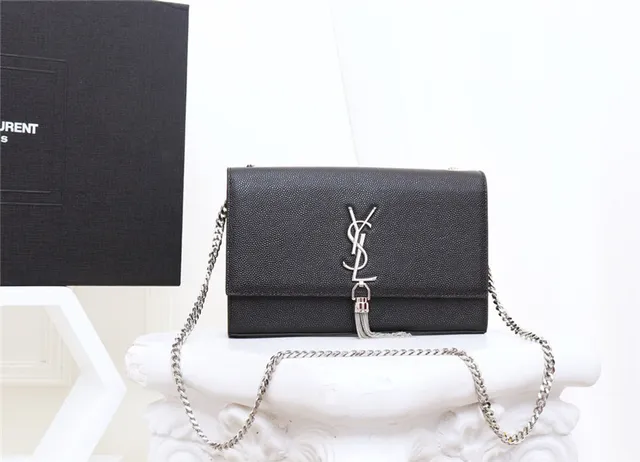 Saint Laurent Kate Black Structured Flap Front Embossed Monogram Chain Bag 9