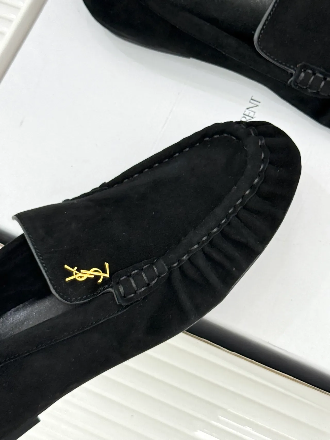 Saint Laurent Loafer Black Suede Gold Logo Loafers 2