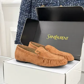 Saint Laurent लूफर भूरा काला सूड रुच्ड वैंप लूफर