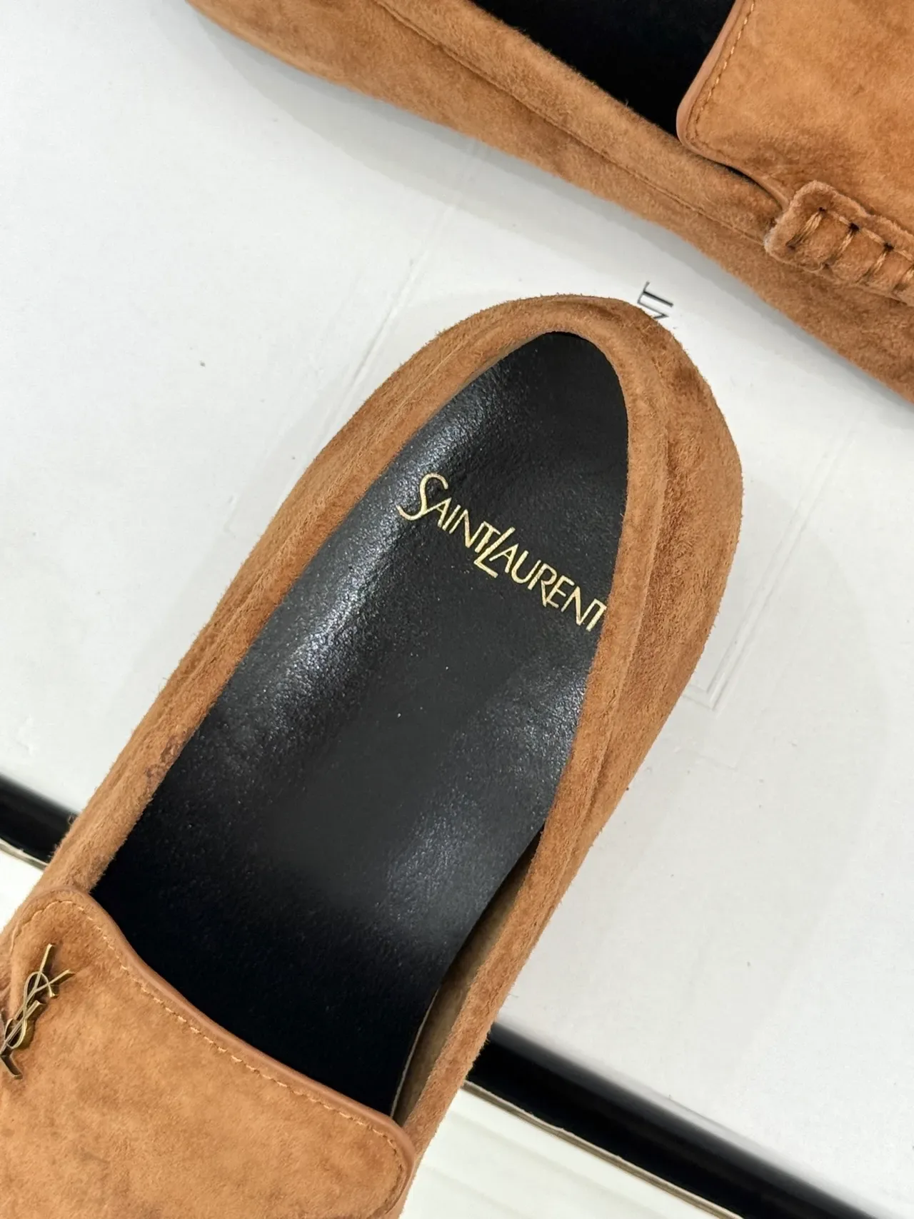 Saint Laurent Loafer Brown Black Suede Ruched Vamp Loafer 3
